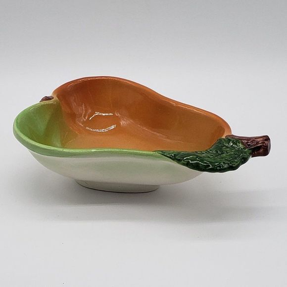 Portuguese Vintage Majolica Ceramic Green to Red Pear Shaped Bowl or Dish - Picture 4 of 13